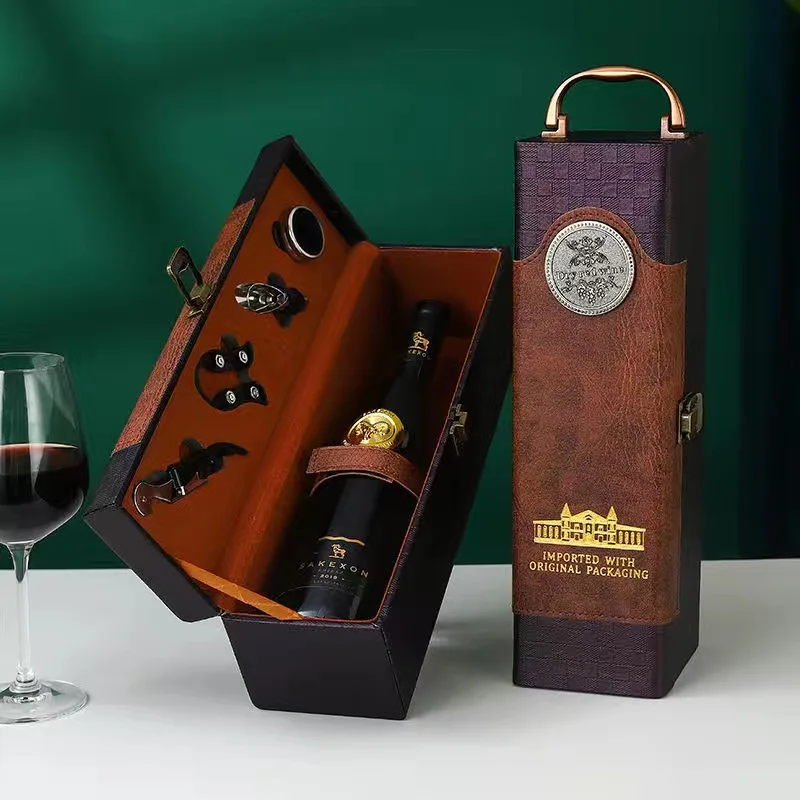 High-grade Red Wine Holder Gift Packing Box Single Bottle with Cocktail Set Wine Set Best Gift Christmas Decor Wooden Wine Box