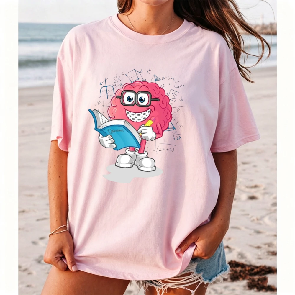 Brain Math Formula Graphic T Shirt Women Science Education Meme Tee Summer Campus Study Wear Top