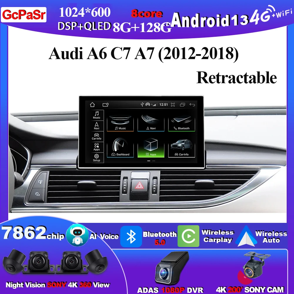 Wireless CarPlay Android For Audi A6 C7 A7 2012-2018 Car Radio Multimedia Video Player GPS Navigation USB 5G Wifi Touch Display