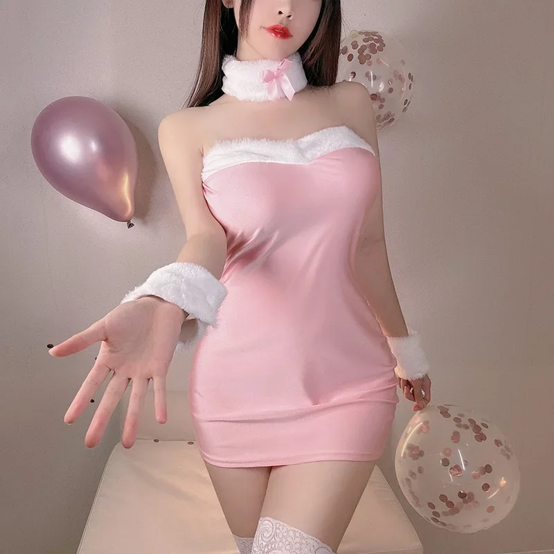 

Sexy Cute Plush Bunny Girl Cosplay Women Sexy Lingerie Underwear Uniform Rabbit Ear Dress Set Exotic Outfits Costume