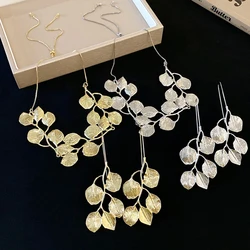 Exaggerated Leaf Pendant Choker Necklace And Drop Earrings Women Vintage Adjustable Alloy Jewelry Set Party Accessories Gifts K-