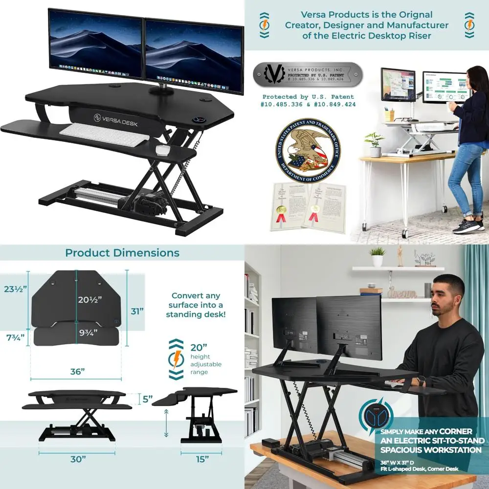 Motorized 36 Sit-Stand Desk Converter, Height-Adjustable Riser for Corner Desks, Ergonomic Standup Desk Solution