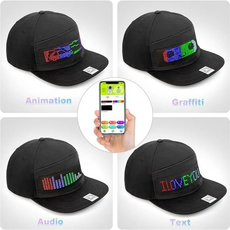 Programmable DIY Bluetooth Hat LED Display Curve Decorative Fabric Hat Party Evening Glowing Hat Atmosphere Hat