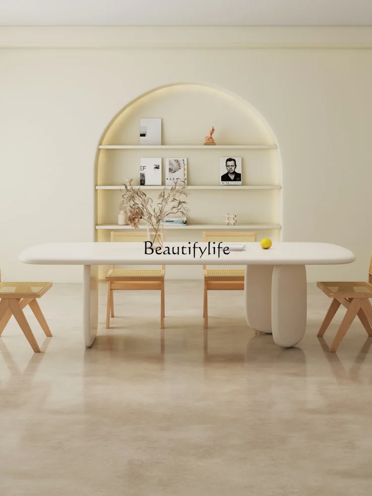 

Cream Style Large Long Desk Dining Table Double-Use French Long Double Study Table Household