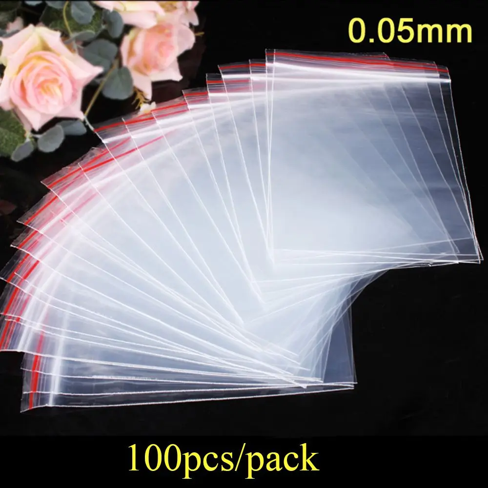 100pcs/pack Mini Small Zip Lock Plastic Bag Reclosable Transparent Bag Shoe Bag Vacuum Bag Poly Clear Bags Thickness 0.05mm