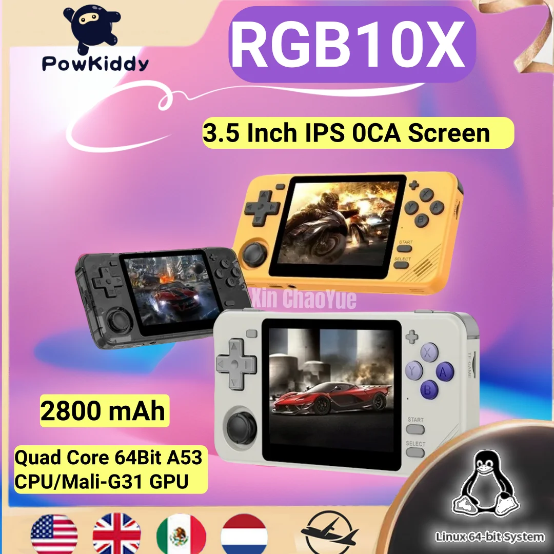 

POWKIDDY RGB10X Retro Handheld Game Console 3.5 Inch 4:3 IPS Screen ArkOS Opendinglinux Gaming RK3326 Children's Gifts RGB10X