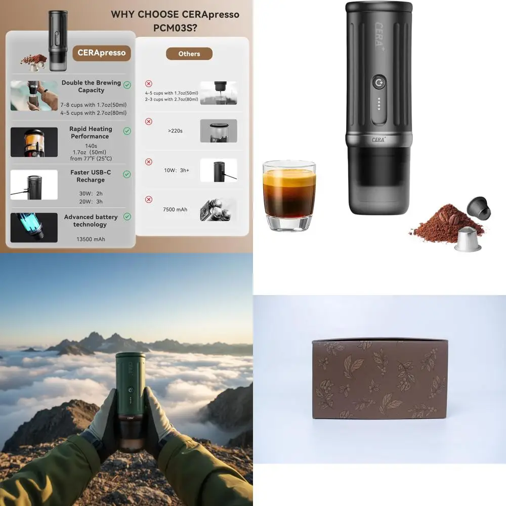 

Портативная эспрессо-машина — самонагревающаяся, 8 чашек за плату, давление 20 бар, аккумулятор емкостью 13500 мАч, совместимая с капсулами Nespresso