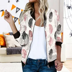 Vintage Feather Bomber Biker Jackets Women's Autumn Casual Long Sleeve Coat Female Zipper Short Jackets Slim Outwears Streetwear