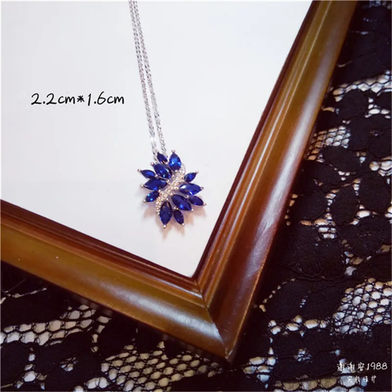 قلادة المعلقات لسلسلة نسائية مكونة من الياقوت الأحجار الكريمة غرامة مجوهرات بسيطة قلادة اكسسوارات الأزرق Colar هدية حفلة