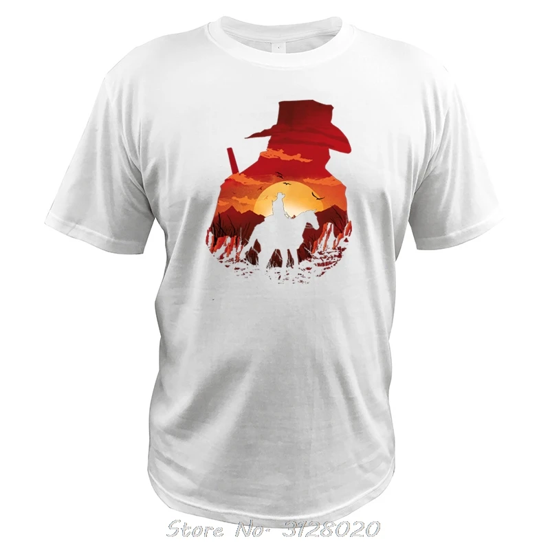 Dead Redemption T Shirt Game Red Sunset Digital Print Camiseta Cowboy Riding Dutch Van Der Linde Tshirt Tees