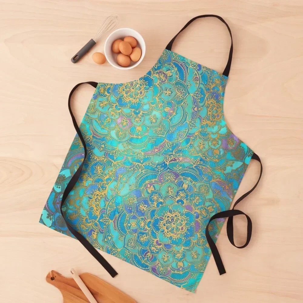 

Sapphire & Jade Stained Glass Mandalas Apron Restaurant Kitchen Equipment Cute Kitchen Beauty kitchen clothes Apron