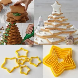 6Pcs/Set 3D DIY Pentagram Christmas Tree Cookies Cake Cutter Mold Set Baking Tool for Christmas Day