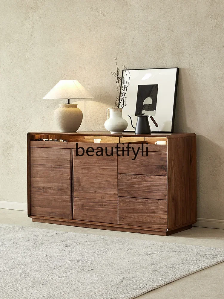 2003North American black walnut dining side cabinet Italian minimalist all solid wood side cabinet Household storage and tea cab