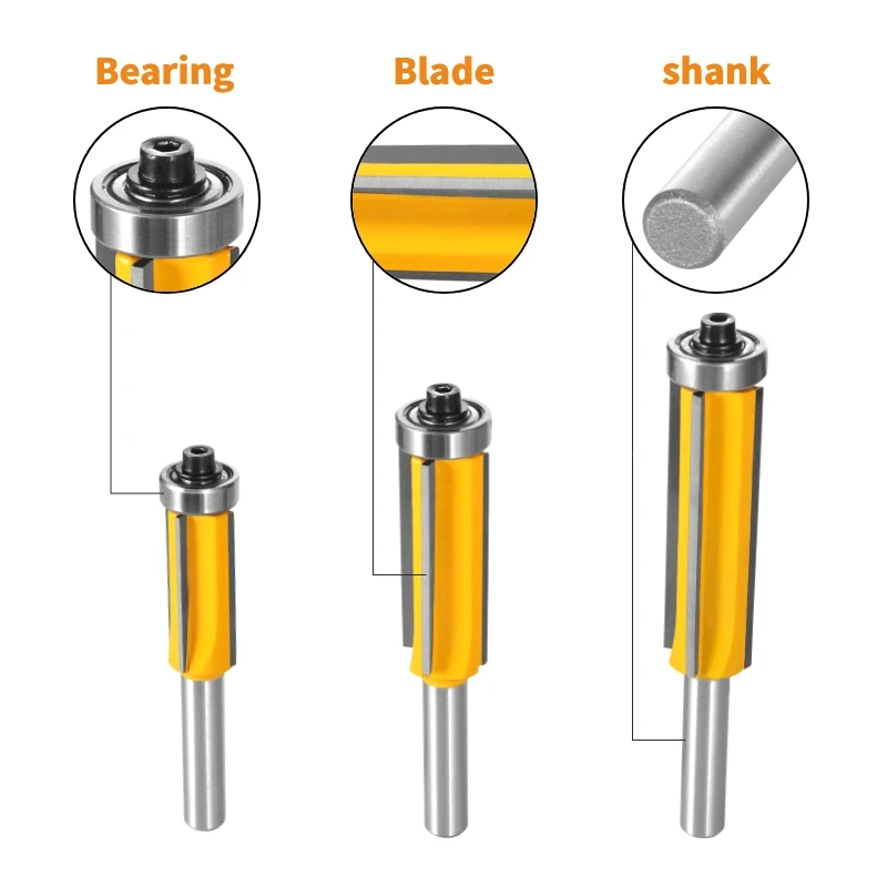 YUSUN 8MM SHANK Z4 Flush Trim Router Bit With 4 Blade Woodworking MIlling Cutter For Wood BIT