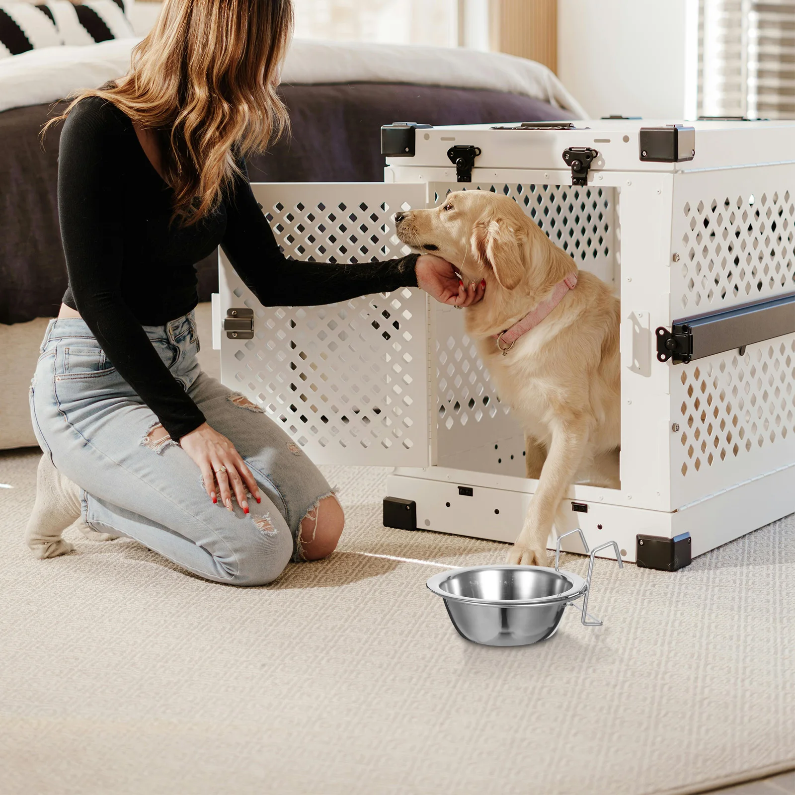 

2Sets Hanging Pet Bowl Stainless Steel Cage Food Water Container Durable Safe Easy Install Pet Food Container Cage Hanging Bowl