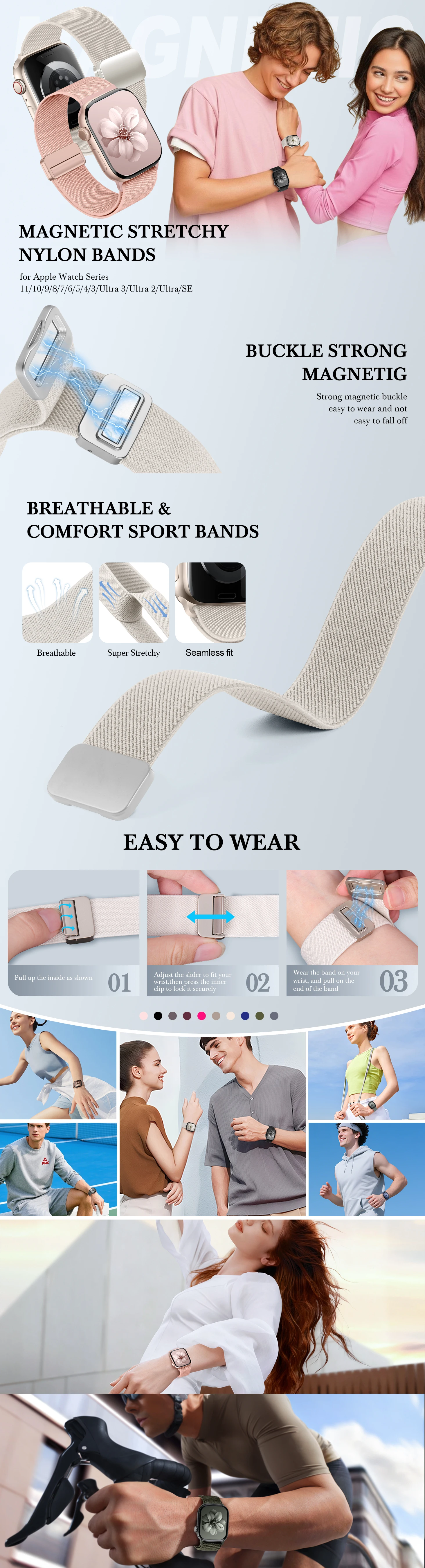 Magnetisches Nylonarmband für Apple Watch 49mm 46 45 44mm 43 41 38 Armband Correa iWatch Series12 11 10 9 8 SE 7 6 Ultra4 3 2 – Detail 7