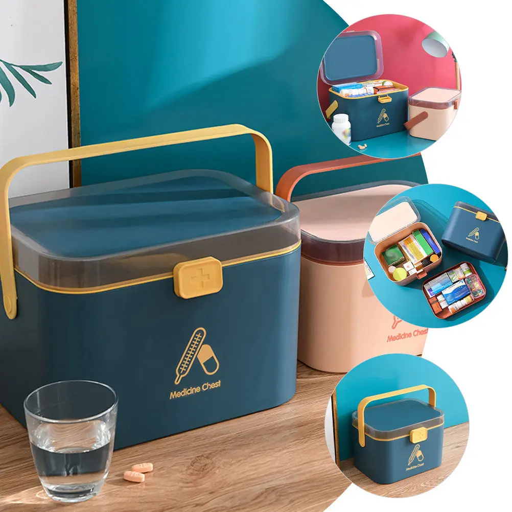 Handled Portable First Aid Medicine Case Large Capacity Sturdy Emergency Storage Box Home Office Travel Supplies