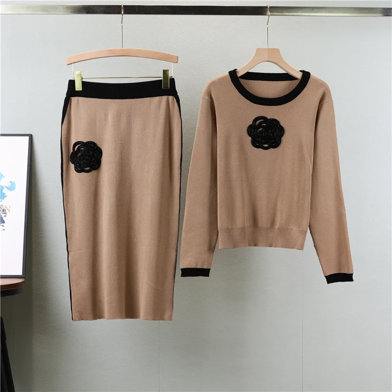 2024 Spring and Autumn New Women\'s Set Skirt  Small Fragrant Wind Wool Knitted Top Half Skirt Two piece Set for Women