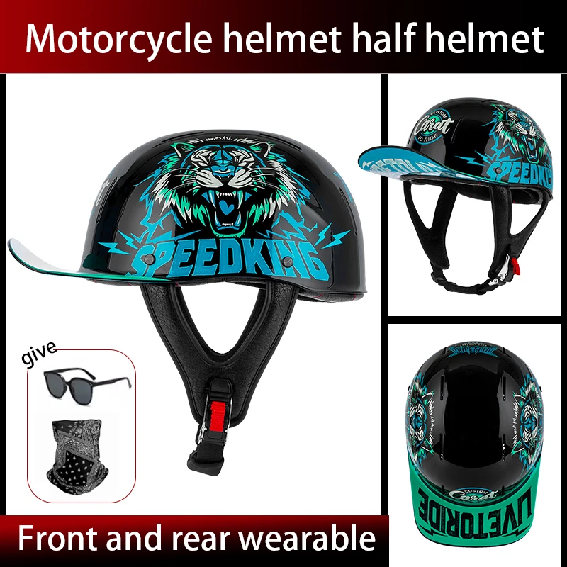 남성과 여성을위한 여름 통기성 복고풍 크루즈 오토바이 헬멧 전기 오토바이 하프 헬멧 데이 아메리칸 페달 스쿠프 헬름