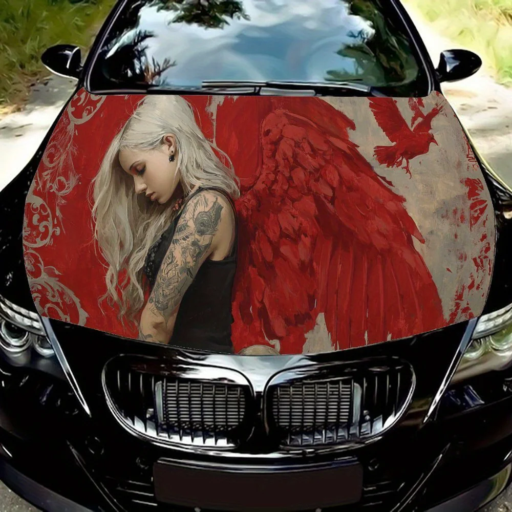 

Fashionable Red - Winged Angel Car Engine Hood Vinyl Wraps Sticker, Auto Decal, Universal PVC Full Coverage Hood Decoration, Gif