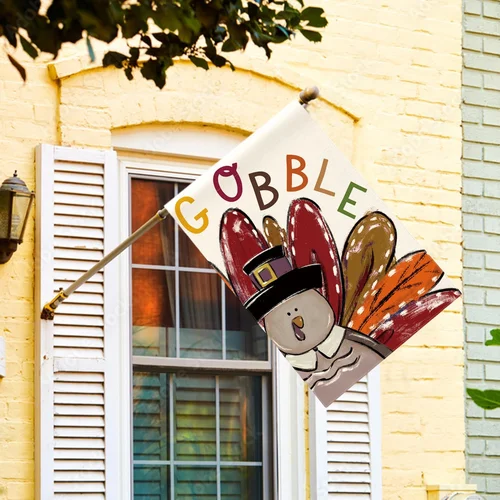 Thanksgiving Turkey House Flag 28X40 Inch Double Sided, Gobble Harvest Holiday Y 7445019186148 AAV hhz