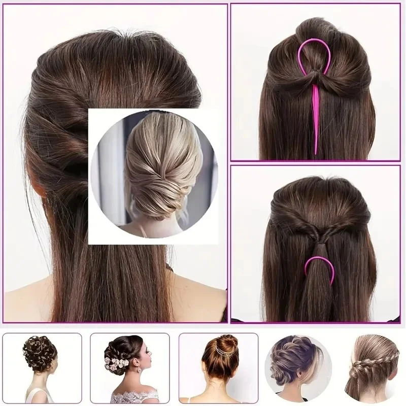 1/2/3set Loop Elastic Hair Bands French Braid Tool Metal Pin Tail Pointed Tail Comb Hair Knitting Tools Four Piece Set