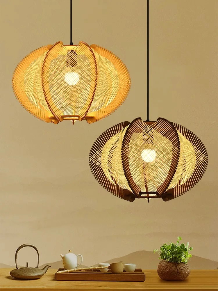 

Ретро-люстра в китайском стиле, современная простая тканая деревянная лампа ручной работы для балкона, спальни, гостиной