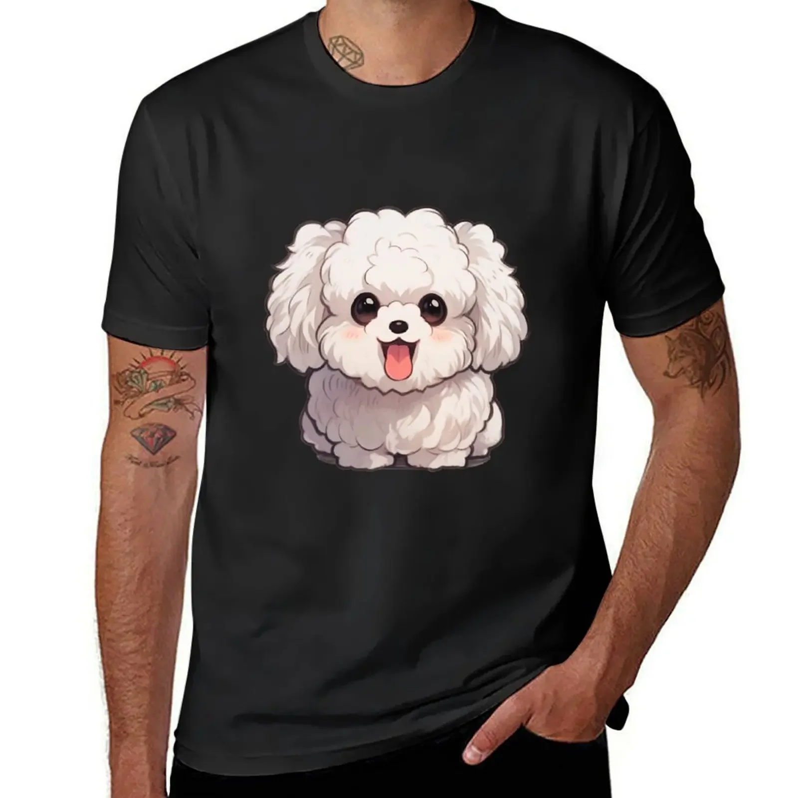 Cute Kawaii Bichon Frise Puppy Happy Dog Smiling in Warm Colors T-Shirt summer clothes tees mens clothes