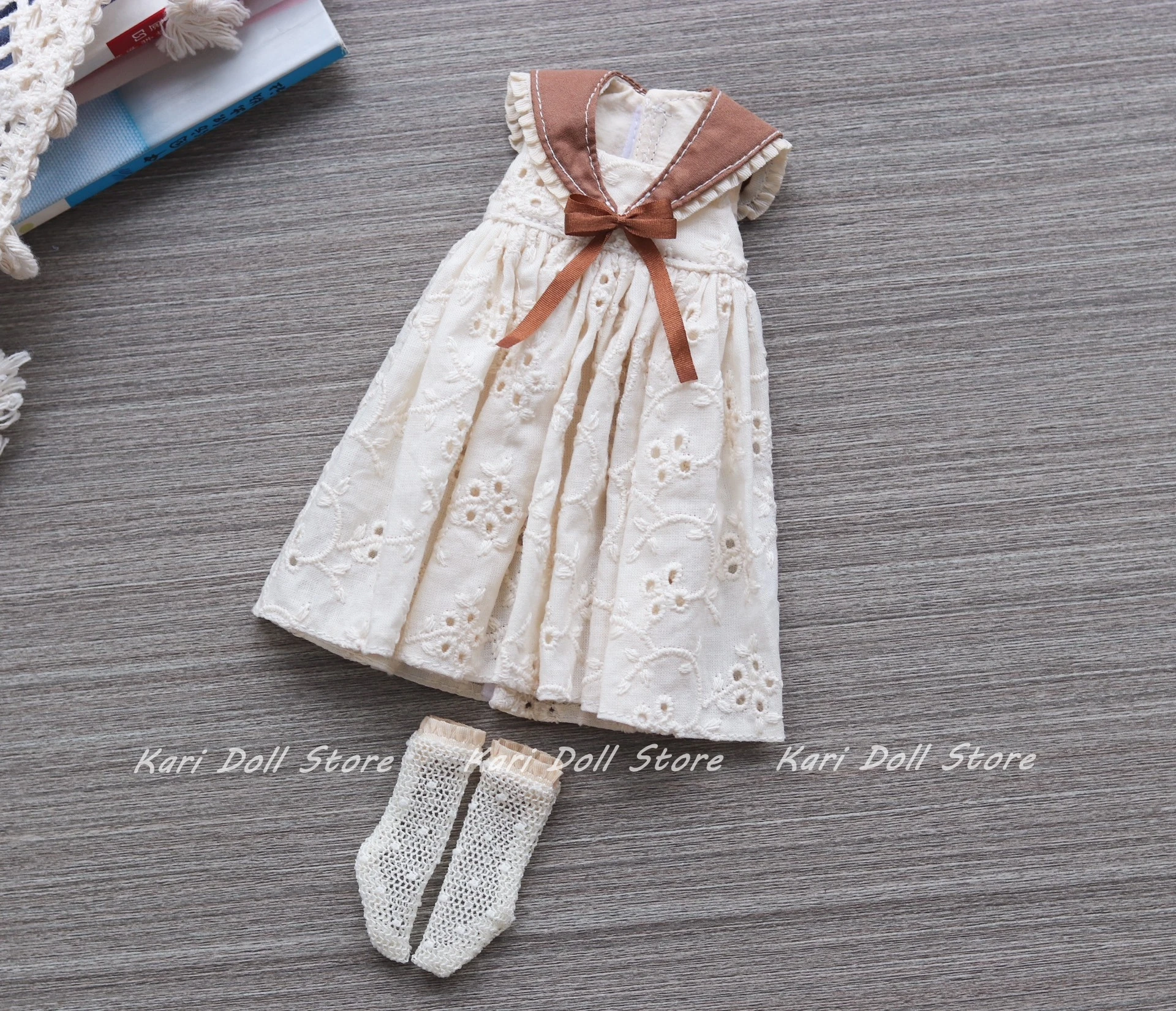 Landazz Landoudou 인형용 민소매 네이비 칼라 세트, 카리 인형 의류 및 스커트