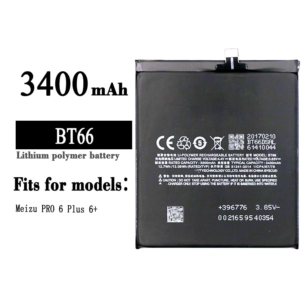 High Quality Replacement Battery For Meizu PRO 6Plus BT66 3400mAh Mobile Phone