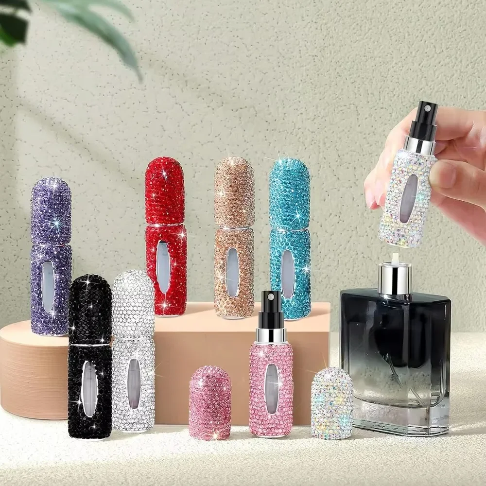 5 ml Mini-Parfüm, nachfüllbar, Unterabfüllflasche, Glitzer, Strass, leer, tragbar, für Reisen, feiner Nebel, Spray, Kosmetikbehälter