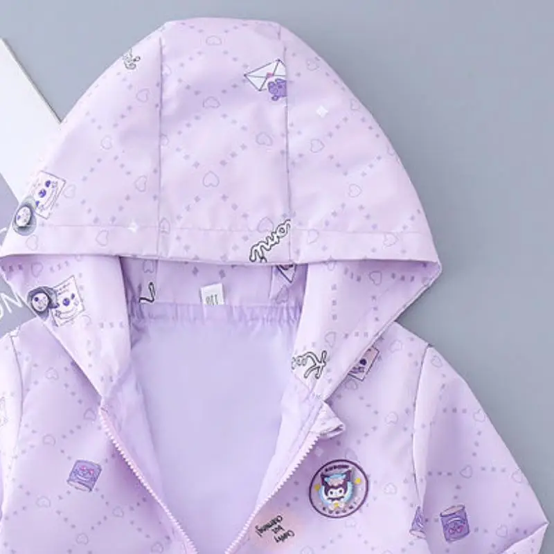Giacca Sanrio Kuromi Nuovo stile Personaggio anime Protezione solare Cerniera con cappuccio Primavera Autunno Giacca da bambino moda manica lunga per bambini