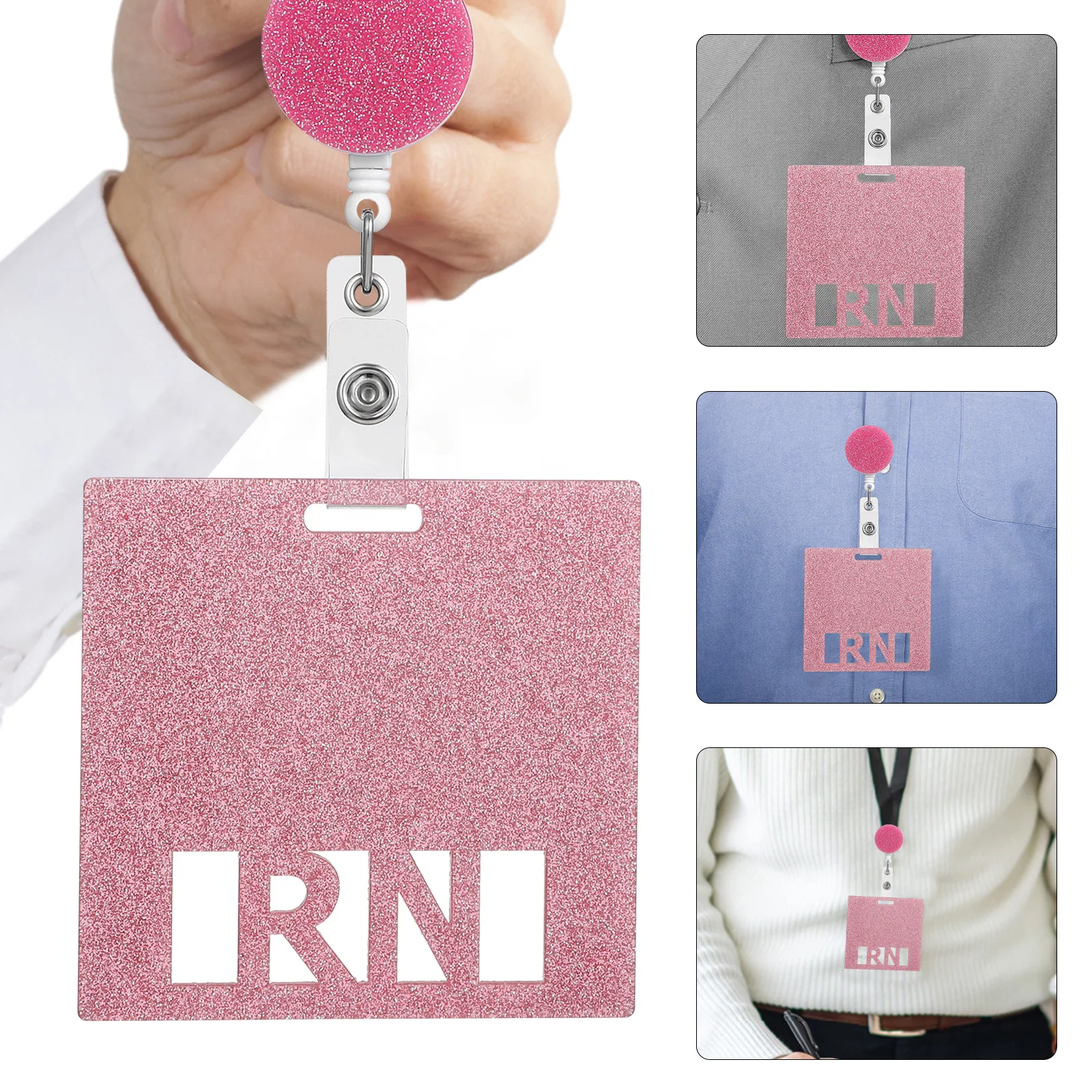 

2Pcs Glitter Nurse Badge Card Retractable Reel Buckle Id Accessory Lightweight Premium Acrylic Material
