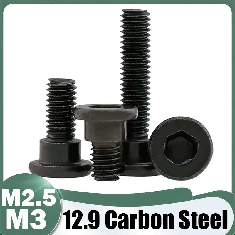 12.9 Grade High-strength Carbon Steel Hexagonal Flat Head Step Screw Black with Shoulders Screw Step Positioning Bolt M2.5 M3