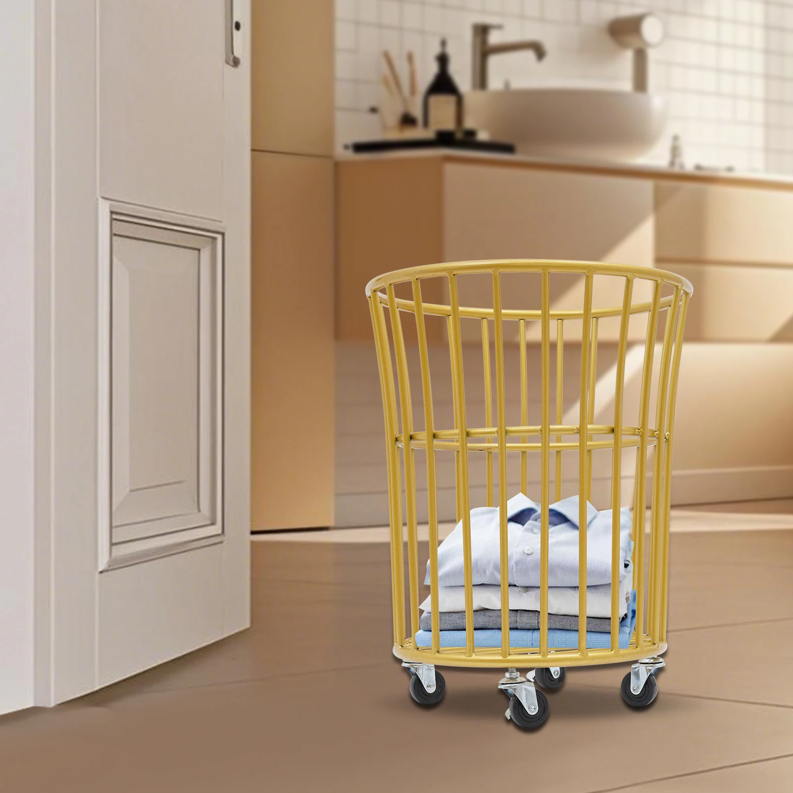

Modern Metal Laundry Basket Laundry Basket with Wheels Rolling Laundry Basket