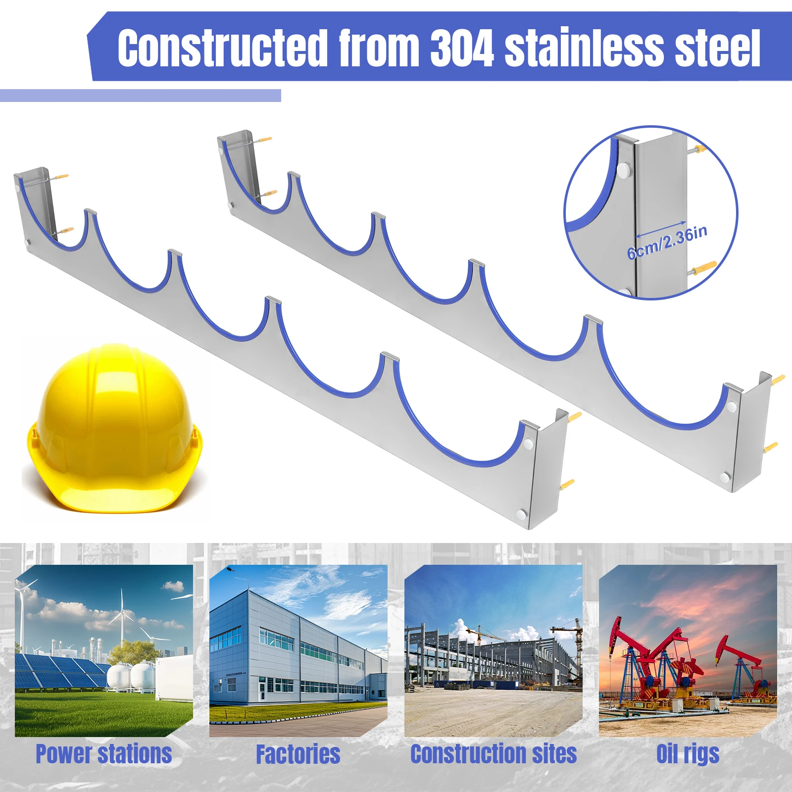 

Safety Hat Storage Hanger Wall Mounted with Rubber Strip Helmet Hanging Rack Stainless Steel for Construction Sites & Facilities