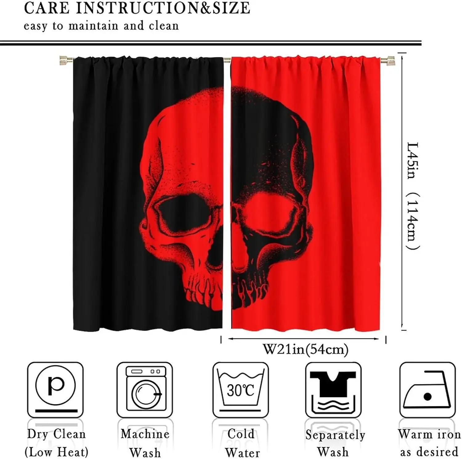 Horror Skull Blackout Curtains for Bedroom,Red Black Watercolor Medieval Gothic Halloween Skull Window Curtains Rod Pocket