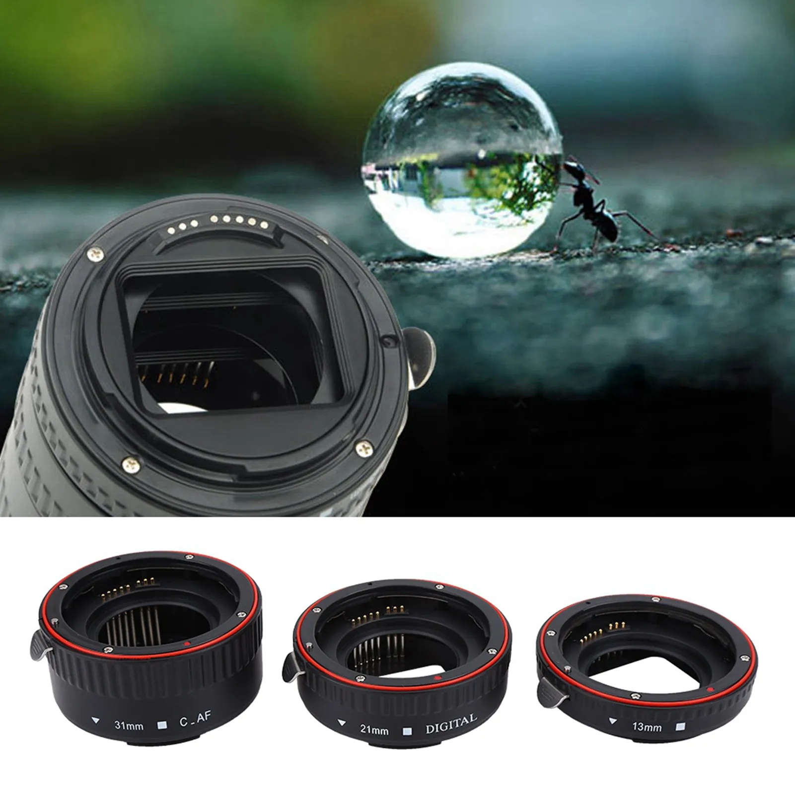 Auto Focusing Macro Extension Lens Adapter Tube Rings Set for Canon EOS EF Mount