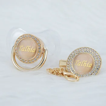 MIYOCAR individueller Name, transparenter Perlen-Bling-Schnuller und Schnullerclip, BPA-frei, Schnuller-Bling, einzigartiges Geschenk für Babyparty