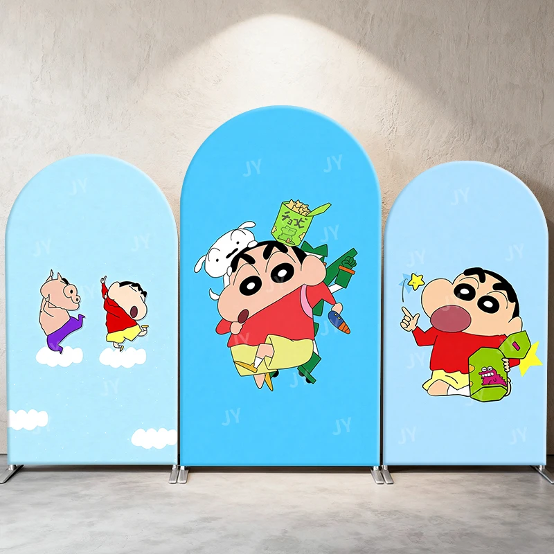 Fondo de arco de aventura voladora de Crayon Shin Chan, fondo de dibujos animados de dinosaurios para niños, accesorios para fotos de cumpleaños y baby shower