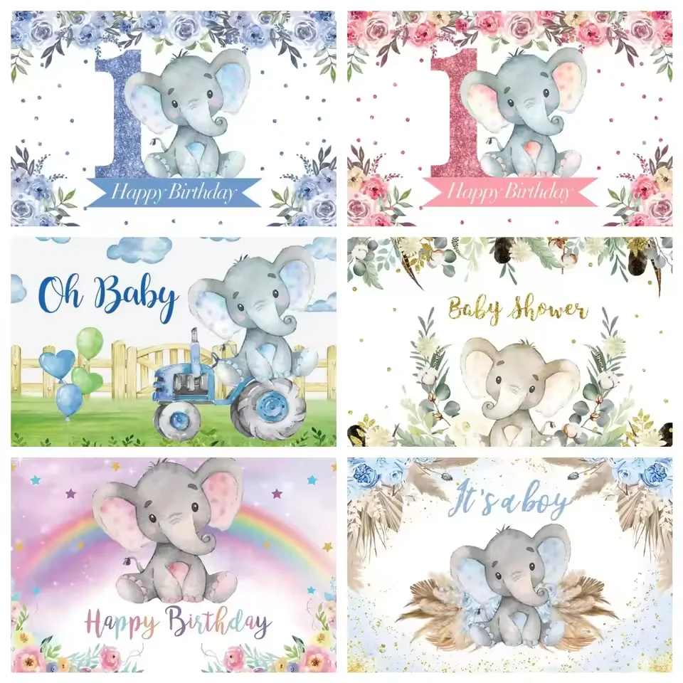 

Elephant flower Baby 1st Children's Birthday Theme Party Backdrop decor Kids newborn baby shower Gender reveal party Backgrounds