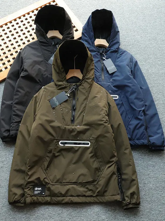 Thickened Cotton Jacket Outdoor Windproof Water-resistant Unisex Casual Hooded Coat Youth Fashion Long Sleeve Zipper Closure