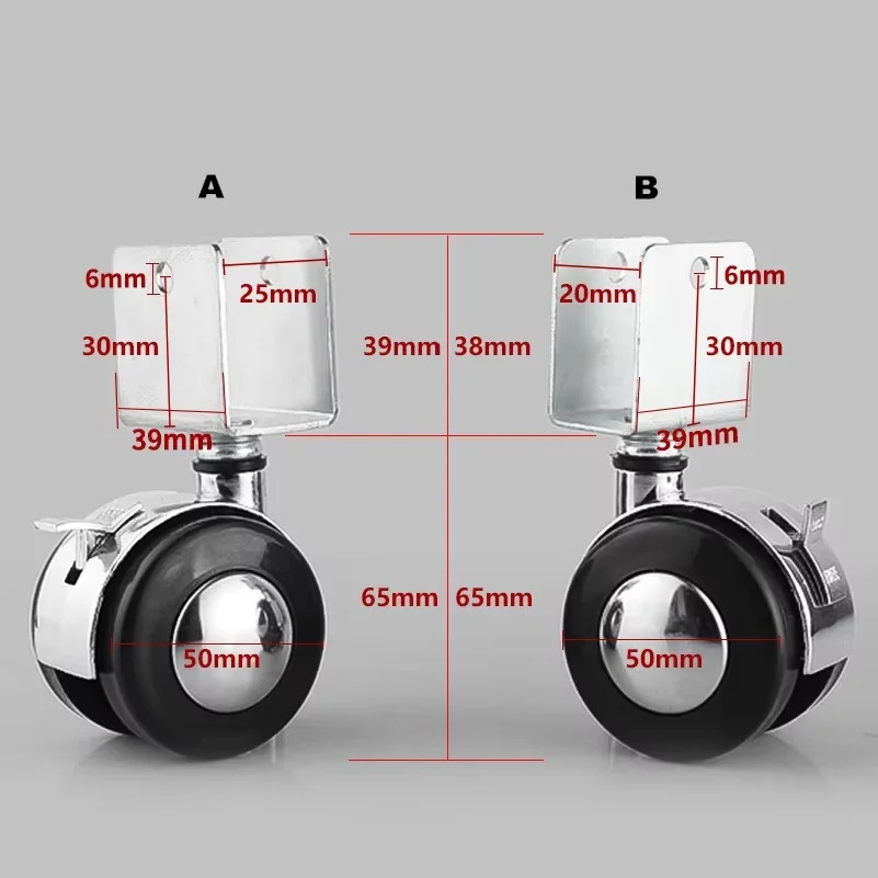 4pcs Brand New 2 Inch Crib Casters With Splint Brake Rotating Wheels Zinc Alloy + Nylon High Quality Hardware Fittings