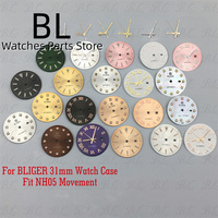 BLIGER 24.5mm Watch Dial Hand Set Sunburst Gray Rose White Mother Pearl Dial Roman Diamond Index Fit NH05 Movement Women Watches