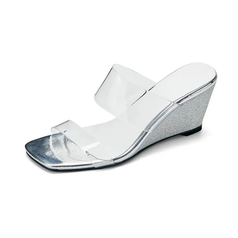 Wedges Slippers PVC High Heels Women Shoes Sandals Summer New Beach Dress Flip Flops 2024 Fashion Pumps Transparent Mujer Slides