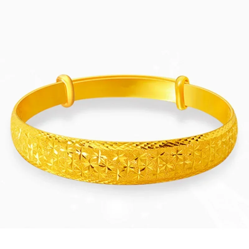 24k Gold Bracelet Women's 9999 Real Gold Bracelet Wide Face Dragon Phoenix Bracelet Adjustable 18K Gold