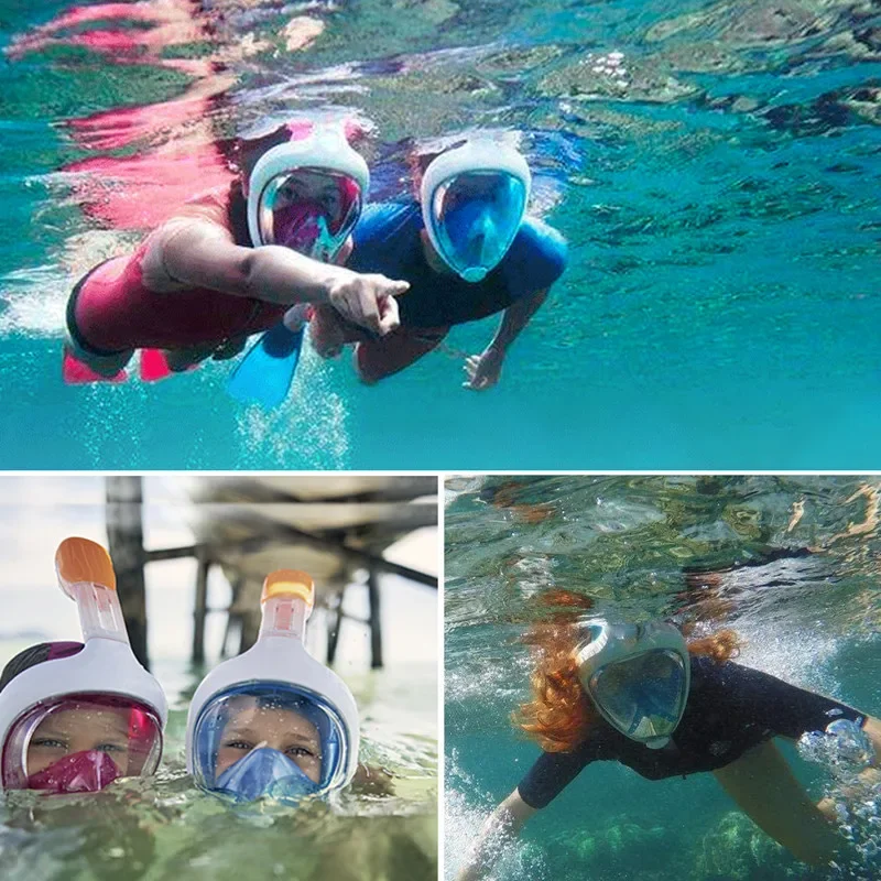 Underwater Snorkeling Full Face Children Swimming Mask Set Scuba Diving Respirator Masks Anti Fog Safe Breathing for Kids Adult