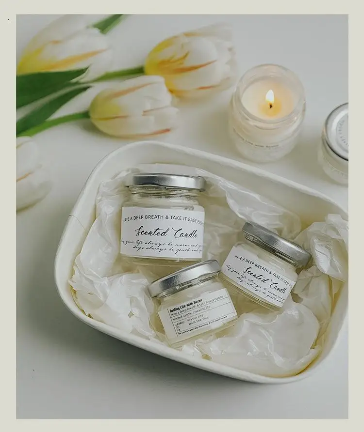 Ins Style Small Glass Jar Scented Candle Essential Oils Soy Wax Candle Aromatherapy Home Decoration Birthday Xmas Gift