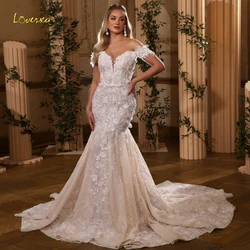 Loverxu Mermaid Vintage Wedding Dresses 2024 Sweetheart Off The Shoulder Vestido De Novia Lace Embroidery 3D Flowers Bride Dress