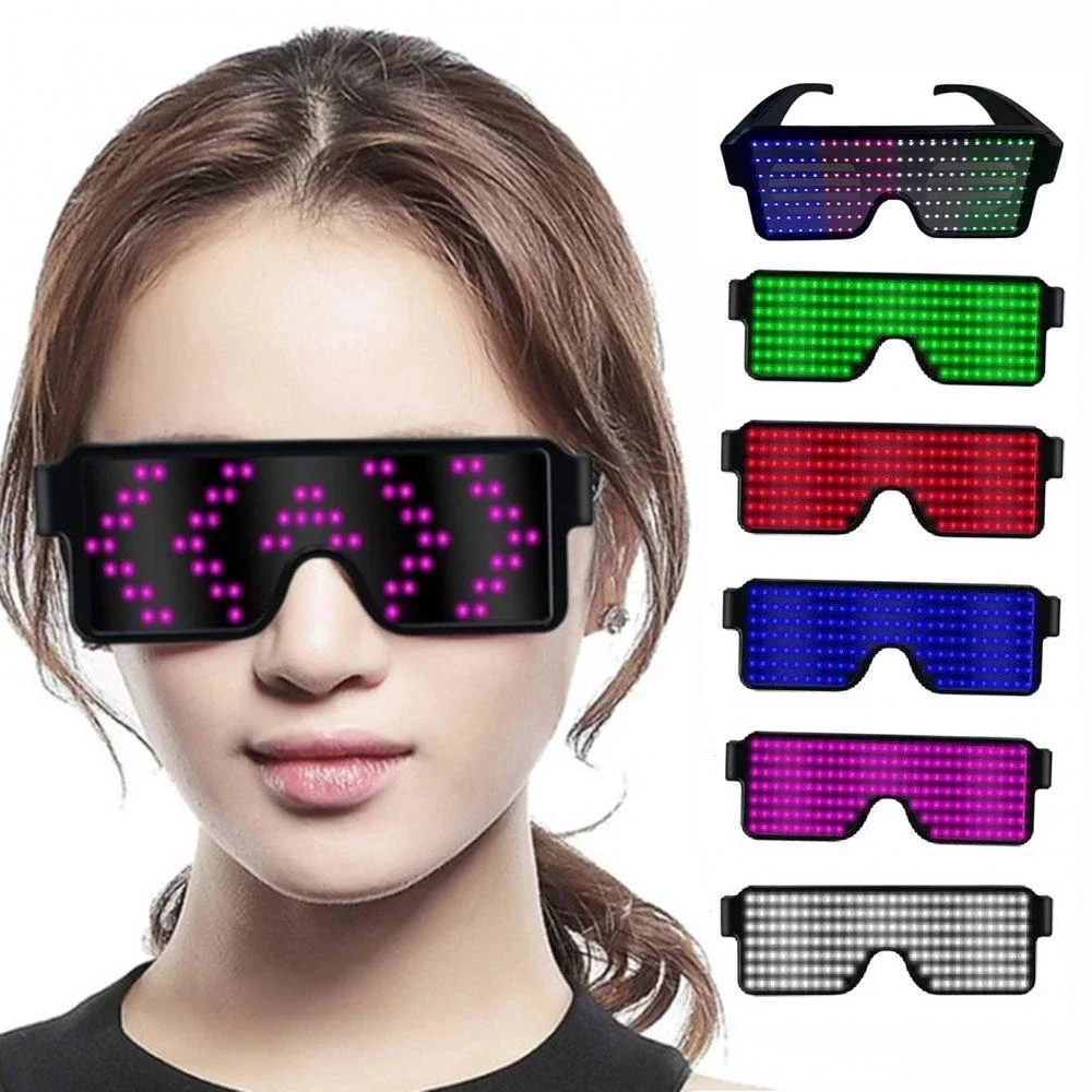 Led Party Glasses Multi-language USB Charger Flashing Luminous Eyewear Holiday Party Sunglasses App Control and 10 Kinds of Mode